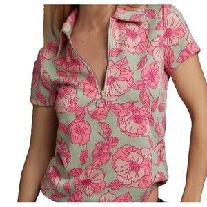 Anthropologie Maeve Women's Short Sleeve Floral Jacquard Polo Top size XS NWT